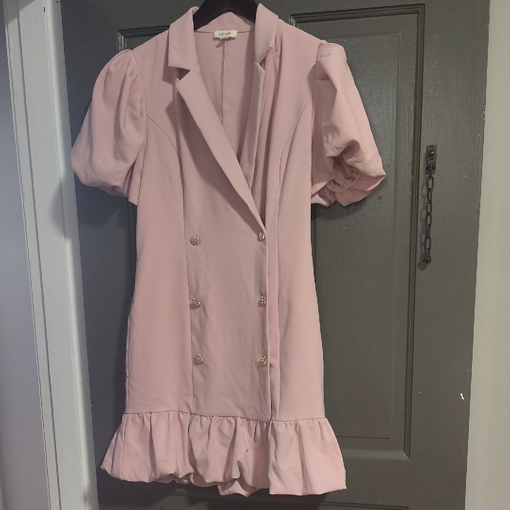 Blush Pink Double-Breasted Ruffle Hem Dress